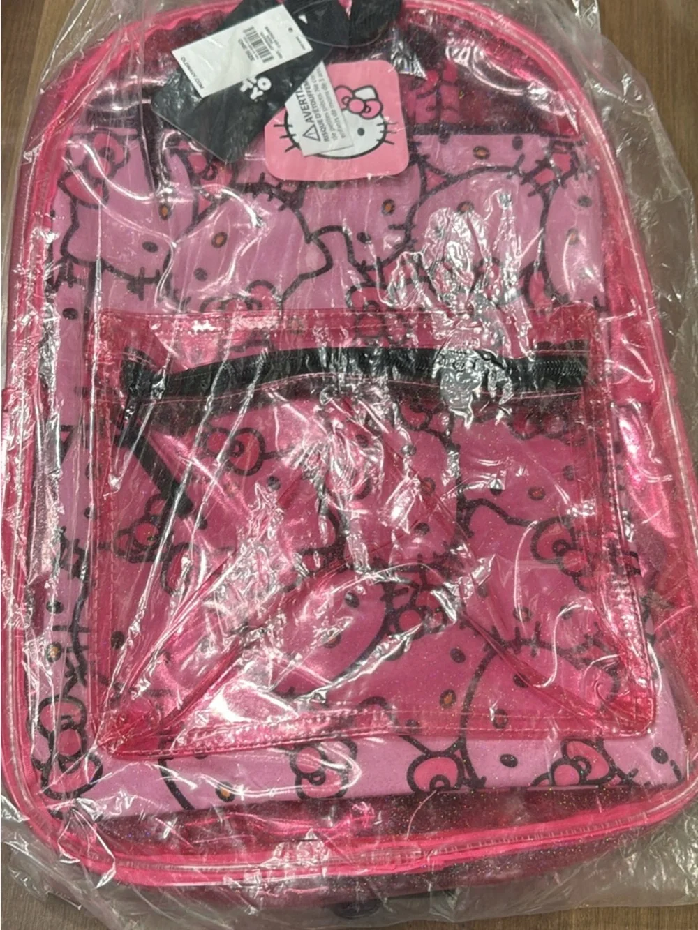Hello Kitty Hot Pink Clear Kids Backpack with Patterned Straps